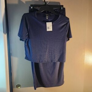 Ladies navy two piece crop skirt set size 0x